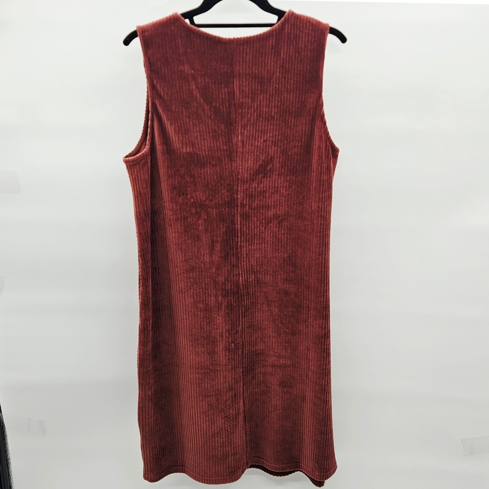 Denim & Co Womens Medium Rust Brown Ribbed Sleeveless V-Neck Shift Dress - Picture 2 of 6